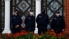 Belarus - Police officers stand guard outside the Church of Saints Simon and Helena during an opposition demonstration to protest against presidential election results, at the Independence Square in Minsk, 28aug2020